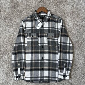 H&M Gray Plaid Casual Button Down Shirt Large